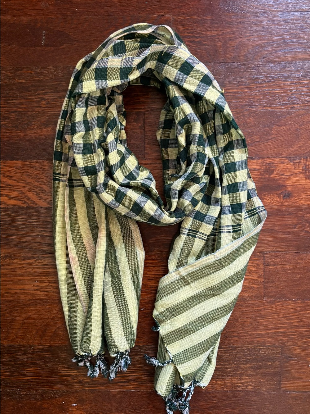 Green Plaid & Stripe Lightweight Scarf - Unbranded